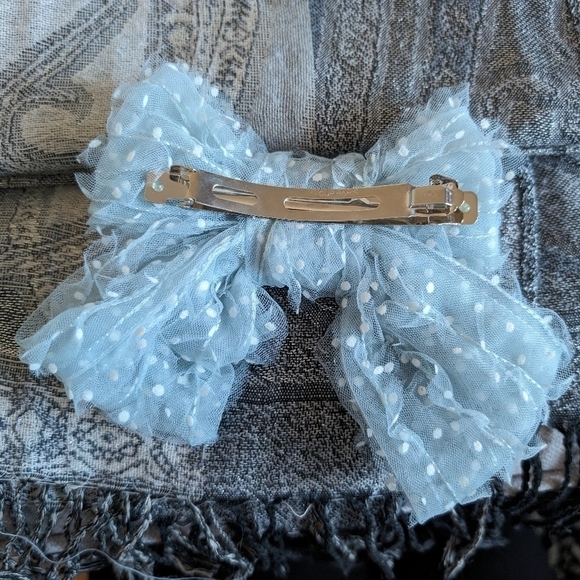 Baby Blue Tulle Polkadot Bow - Picture 3 of 3